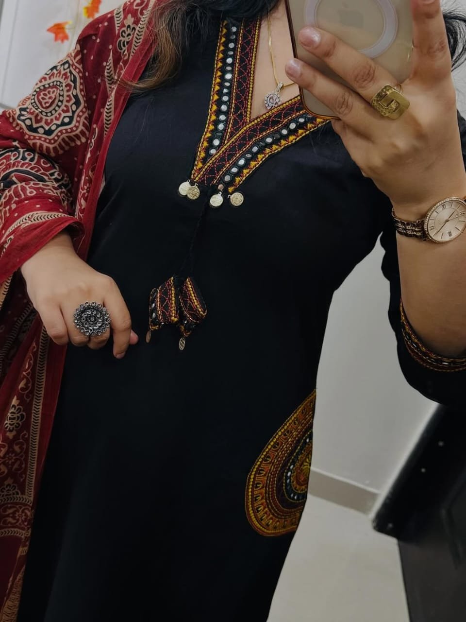 Premium Dabu Cotton A-Line Embroidered Suit